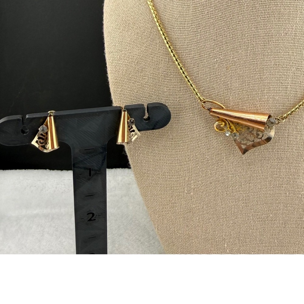 Vintage Gold Filled Van Dell Necklace Earring Set Filigree MCM  16in
